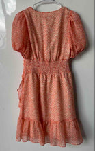 Load image into Gallery viewer, Express Womens Orange &amp; White Animal Print Puff Sleeve Ruffle Wrap Dress Size XS
