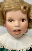 Load image into Gallery viewer, Vintage Shirley Temple Porcelain Green Dress Blonde Hair Brown Eyes Girl Doll
