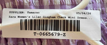 Load image into Gallery viewer, Zara Womens Lilac Gingham Balloon Sleeve Adjustable Round Neck Mini Dress Sz XS
