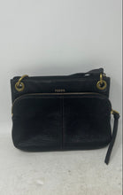 Load image into Gallery viewer, Fossil Womens Black Pebbled Leather Zipper Adjustable Strap Crossbody Bag
