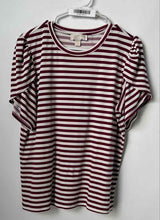 Load image into Gallery viewer, Michael Kors Womens White Red Striped Short Sleeve Blouse Top Size PL
