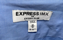 Load image into Gallery viewer, Express Mens 1MX Blue Extra Slim Spread Collar Long Sleeve Dress Shirt Size M

