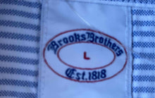 Load image into Gallery viewer, Brooks Brothers Mens White Blue Striped Print Button-Up Shirt Size L With Tag
