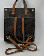 Load image into Gallery viewer, Calvin Klein Womens Brown Beige Signature Print Leather Convertible Backpack
