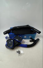 Load image into Gallery viewer, Dipuki Blue Black Glass Panoramic Crystal Clear Snorkel Mask Set Open Box
