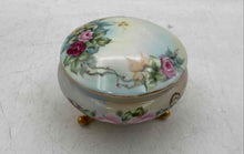 Load image into Gallery viewer, Cream Porcelain Floral Hand Painted Round Footed Jewelry Trinket Box With Lid
