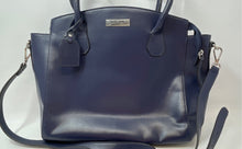 Load image into Gallery viewer, Kenneth Cole Womens Blue Leather Detachable Strap Inner Pockets Tote Handbag
