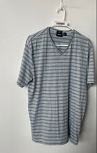 Load image into Gallery viewer, Hugo Boss Mens Blue Gray Striped Short Sleeve V-Neck Regular Fit T-Shirt Size XL
