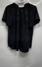 Load image into Gallery viewer, Ann Taylor Womens Black Textured Floral Short Sleeve Round Neck Blouse Top Sz M
