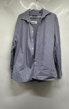 Load image into Gallery viewer, John Varvatos Mens Purple White Gingham Cotton Slim Fit Dress Shirt Size 17.5
