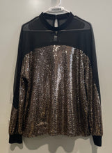 Load image into Gallery viewer, Nine West Womens Black Gold Sequin Sheer Long Sleeve Blouse Top Size L With Tag
