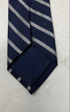 Load image into Gallery viewer, Michael Kors Mens Blue White Striped Silk Adjustable Long Formal Designer Tie
