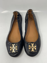 Load image into Gallery viewer, Authentic Tory Burch Womens Black Leather Slip-On Ballet Flats Size 7.5M Damaged
