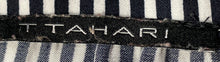 Load image into Gallery viewer, T Tahari Womens Black White Striped Puff Sleeve V-Neck Button-Up Shirt Size M

