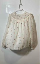 Load image into Gallery viewer, Ann Taylor Womens White Floral Balloon Sleeve V-Neck Sheer Blouse Top Size XL
