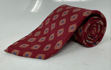 Load image into Gallery viewer, Christian Dior Mens Red Geometric Print Silk Track Bar Pointed Tie
