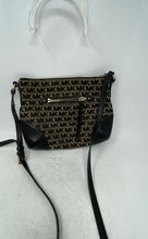 Load image into Gallery viewer, Michael Kors Womens Black Beige Monogram Print Zipper Crossbody Handbag

