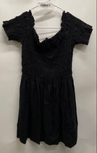 Load image into Gallery viewer, H&amp;M Womens Black Short Sleeve Off The Shoulder Smocked Mini Dress Size L
