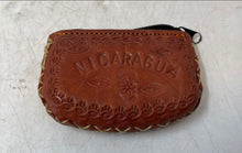 Load image into Gallery viewer, Vintage Brown Nicaragua Embossed Leather Zip Top Mini Coin Wallet
