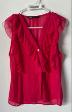 Load image into Gallery viewer, Zara Womens Hot Pink Ruffle Sleeveless V-Neck Pullover Blouse Top Size XS
