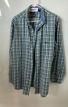 Load image into Gallery viewer, Chaps Mens Blue Green Plaid Long Sleeve Easy Care Button-Up Shirt Size Large
