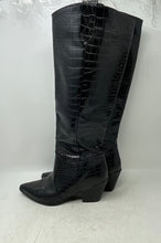 Load image into Gallery viewer, Unbranded Womens Black Croc Embossed Faux Leather Pull-On Knee High Boots Size 9
