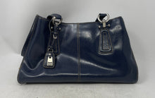 Load image into Gallery viewer, Liz Claiborne Womens Navy Blue Leather Double Handle Charm Shoulder Handbag
