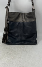 Load image into Gallery viewer, Brighton Womens Gray Black Leather Inner Pockets Adjustable Strap Crossbody Bag
