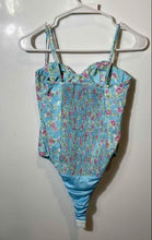 Load image into Gallery viewer, Zara Womens Blue Floral Spaghetti Strap Sweetheart Neck One-Piece Bodysuit Sz XS
