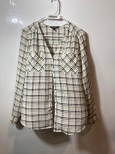Load image into Gallery viewer, Express Womens White Black Plaid Long Sleeve Button-Up Shirt Size Medium
