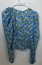 Load image into Gallery viewer, Forever 21 Womens Blue Multi Floral Puff Sleeve V-Neck Cropped Blouse Size Small
