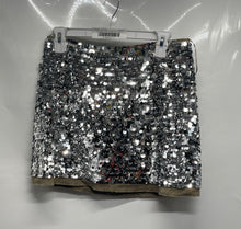 Load image into Gallery viewer, Zara Womens Silver Sequin Designer Pull On Mid Rise Mini Skirt Size Small
