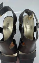 Load image into Gallery viewer, Guess Womens Black Leather Open Toe Buckle Cone Platform Heels Size 8M
