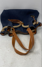 Load image into Gallery viewer, Michael Kors Womens Marina Dark Blue Brown Rope Drawstring Tassel Tote Bag
