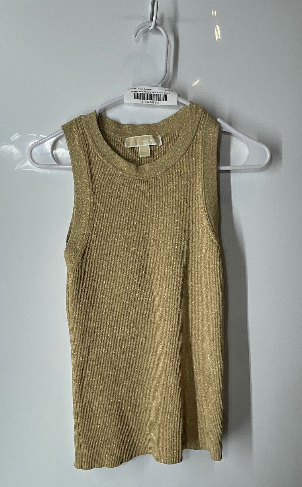 Michael Kors Womens Gold Ribbed Glitter Crew Neck Pullover Tank Top Size M