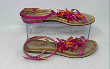 Load image into Gallery viewer, Kate Spade Womens Gold And Purple Leather Fringe Ankle Strap Sandals Size 6.5M
