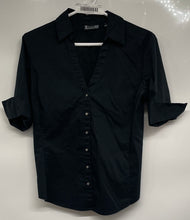 Load image into Gallery viewer, 7Th Avenue Design Studio Womens Black Short Sleeve Collared Button-Up Shirt Sz S
