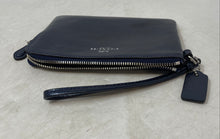 Load image into Gallery viewer, Coach Womens Navy Blue Crossgrain Leather Corner Zip Mini Wristlet Wallet
