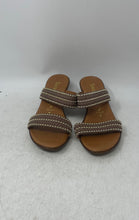 Load image into Gallery viewer, Toscanella Womens Brown Yellow Slip-On Open Toe Platform Sandals Size 6
