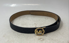 Load image into Gallery viewer, Michael Kors Womens Dark Gray Monogram Faux Leather MK Buckle Waist Belt Size L
