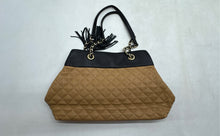 Load image into Gallery viewer, Calvin Klein Womens Brown Black Quilted Faux Leather Tassel Shoulder Bag
