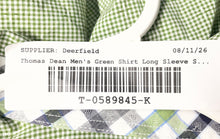 Load image into Gallery viewer, Thomas Dean Mens Green Gingham Cotton Long Sleeve Collared Dress Shirt Size XL
