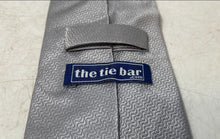 Load image into Gallery viewer, The Tie Bar Mens Silver Textured Wave Print Silk Keeper Loop Pointed Tie
