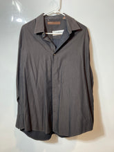 Load image into Gallery viewer, Perry Ellis Mens Brown Striped Long Sleeve Collared Button-Up Shirt Size Large
