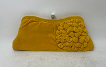 Load image into Gallery viewer, Banana Republic Womens Yellow Velvet Crafted Flower Inner Pocket Clutch Bag
