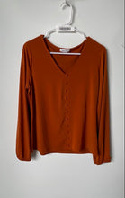 Load image into Gallery viewer, Calvin Klein Womens Tan Long Sleeve V-Neck Button Front Blouse Top Size M
