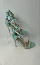 Load image into Gallery viewer, Marciano Womens Calixx Green Snakeskin Print Leather High Strappy Heels Sz 7.5M
