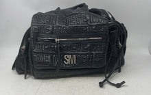 Load image into Gallery viewer, Steve Madden Womens Black Embossed Logo Drawstring Adjustable Strap Backpack
