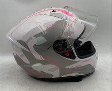 Load image into Gallery viewer, Shox Stinger Womens Pink And White Camouflage Full-Face Motorcycle Helmet Size M
