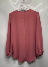 Load image into Gallery viewer, Tahari Womens Pink Long Puff Sleeve Crew Neck Back-Zip Blouse Top Size S
